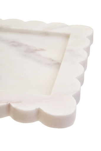 White Marble Square Small Tray with Scallop Edges | Savio