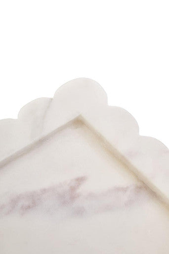 White Marble Square Small Tray with Scallop Edges | Savio