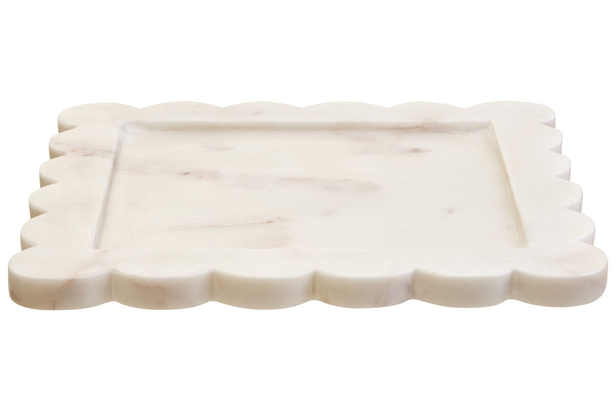 White Marble Square Large Tray with Scallop Edges | Savio