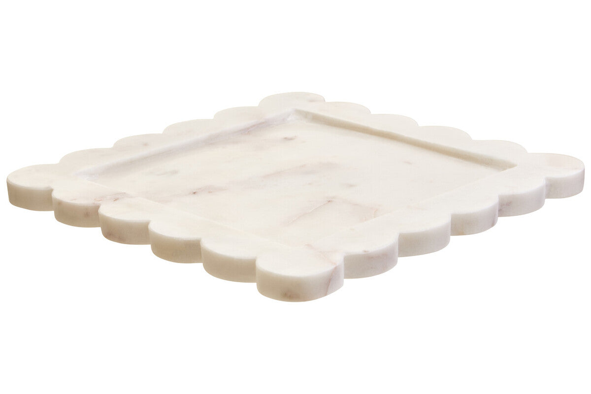 White Marble Square Large Tray with Scallop Edges | Savio