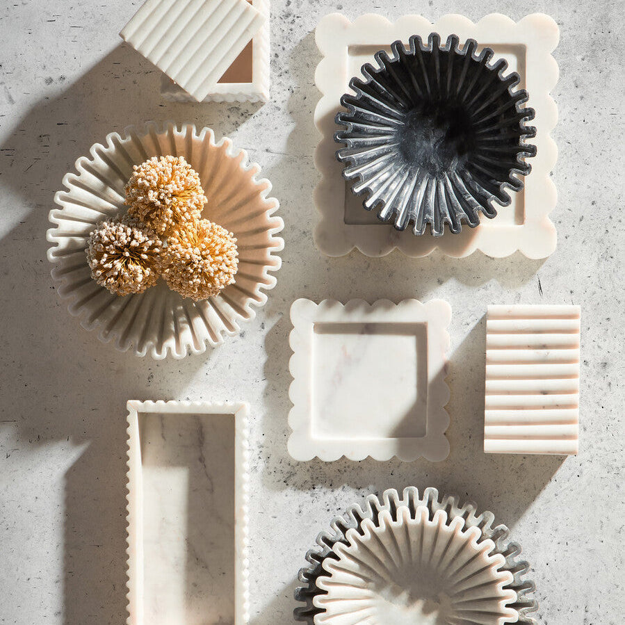 White Marble Square Large Tray with Scallop Edges | Savio