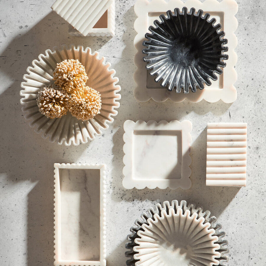 Rectangular White Fluted Marble Tray | Savio