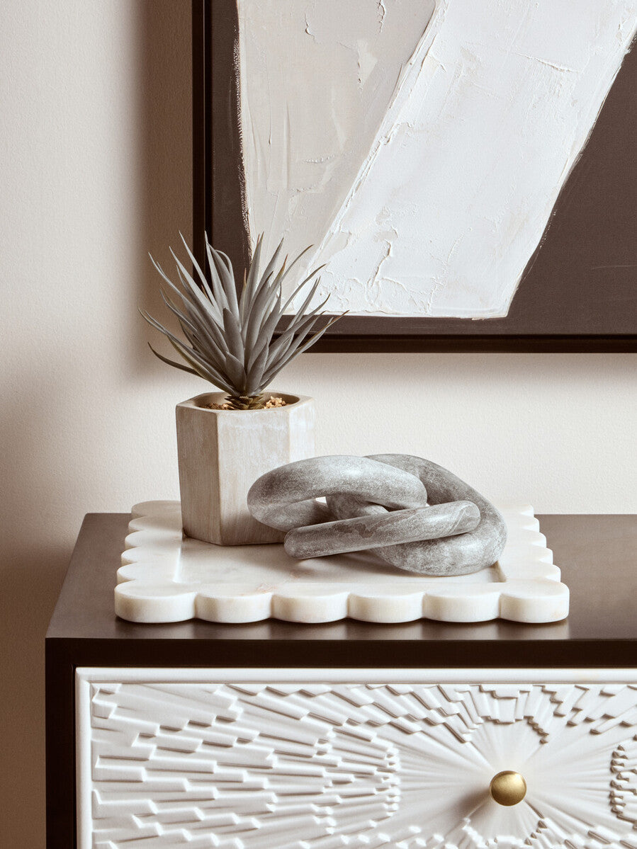 White Marble Square Large Tray with Scallop Edges | Savio