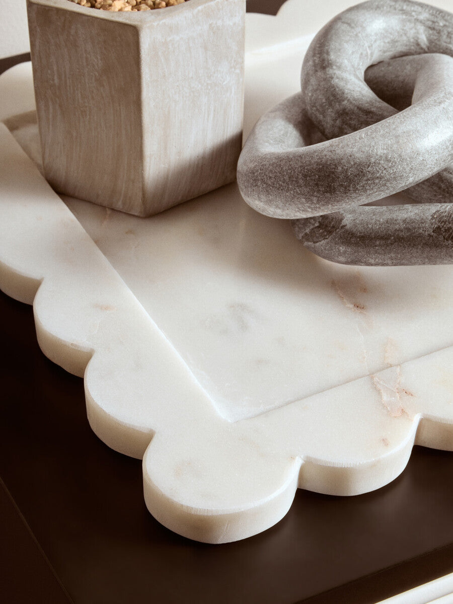 White Marble Square Large Tray with Scallop Edges | Savio