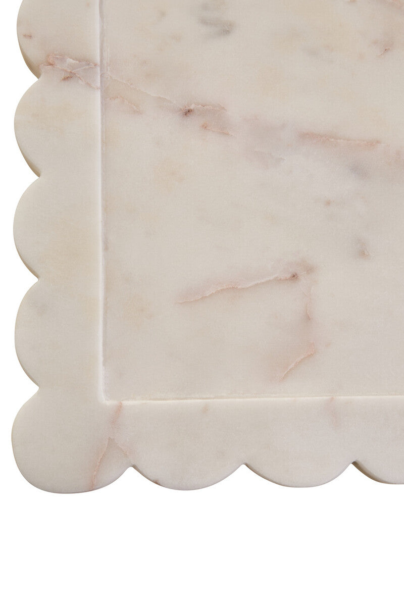 White Marble Square Large Tray with Scallop Edges | Savio