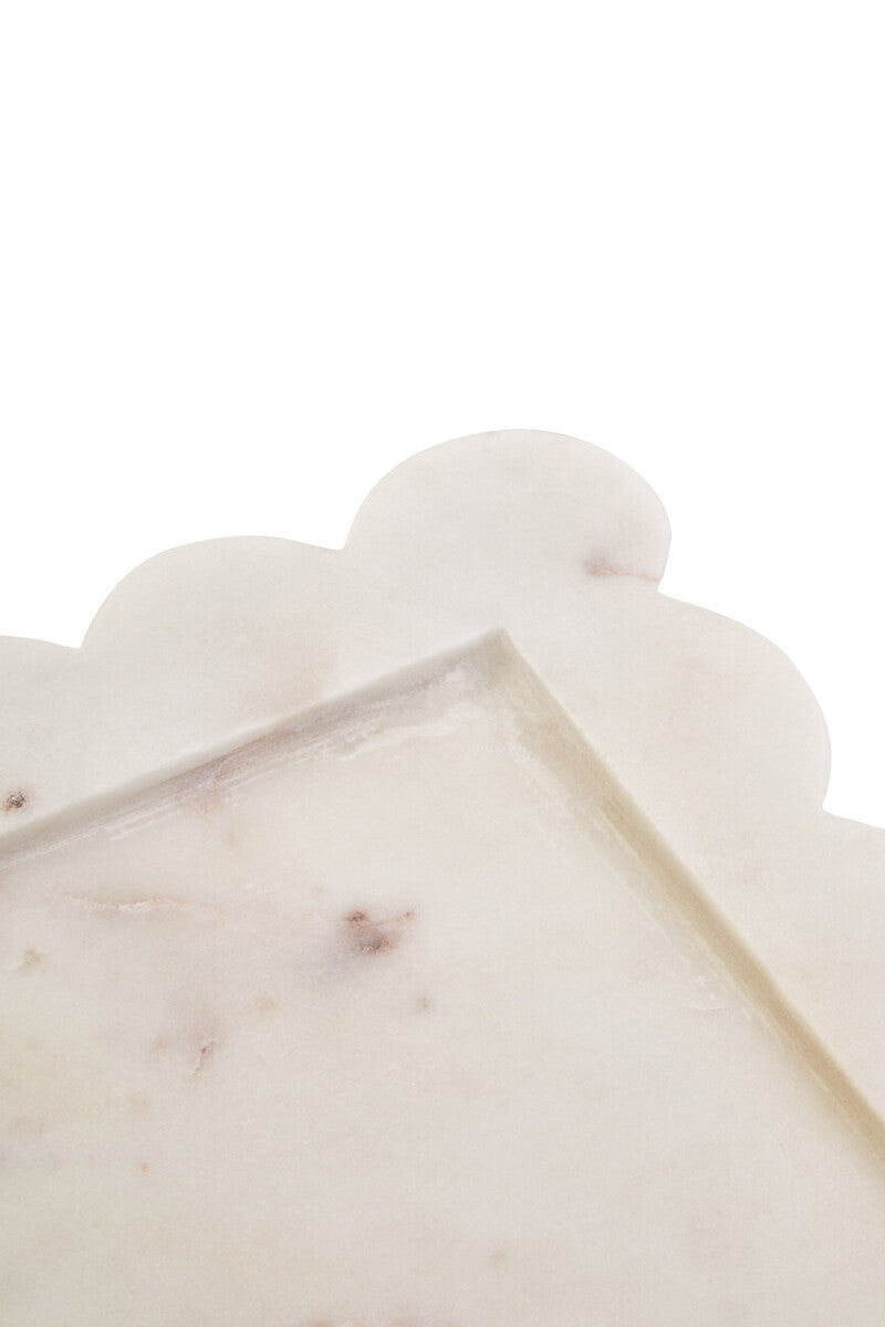 White Marble Square Large Tray with Scallop Edges | Savio