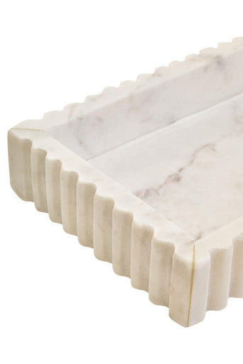 Rectangular White Fluted Marble Tray | Savio