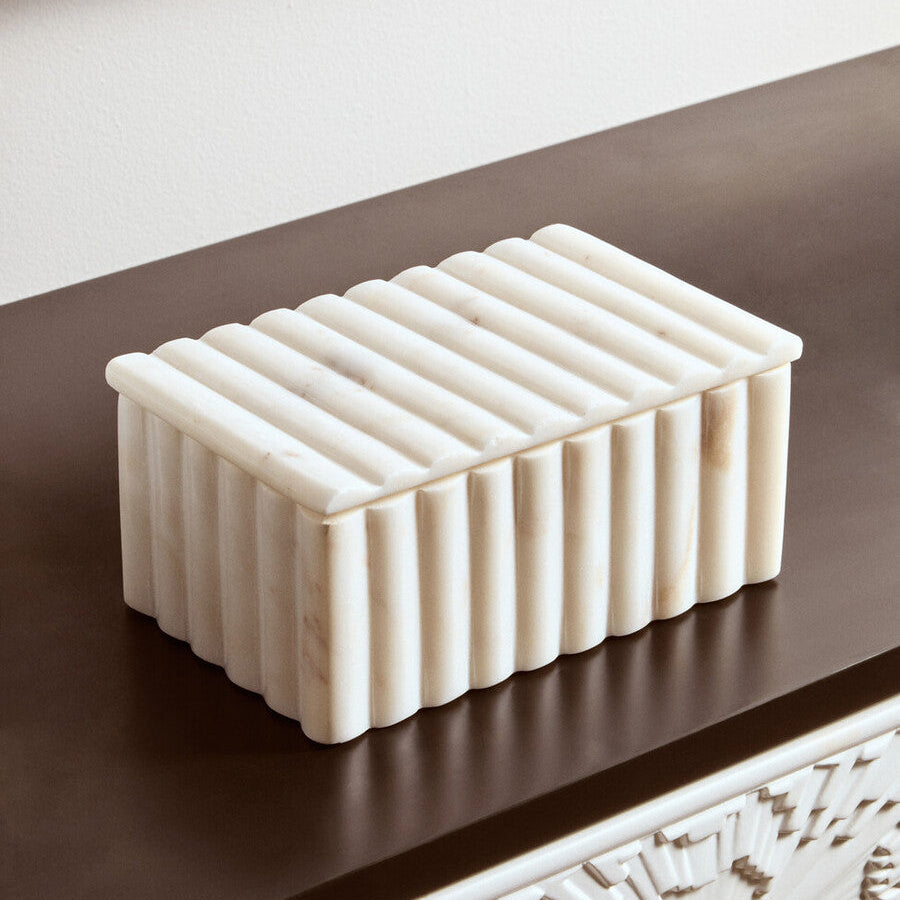 Rectangular White Fluted Marble Box | Savio