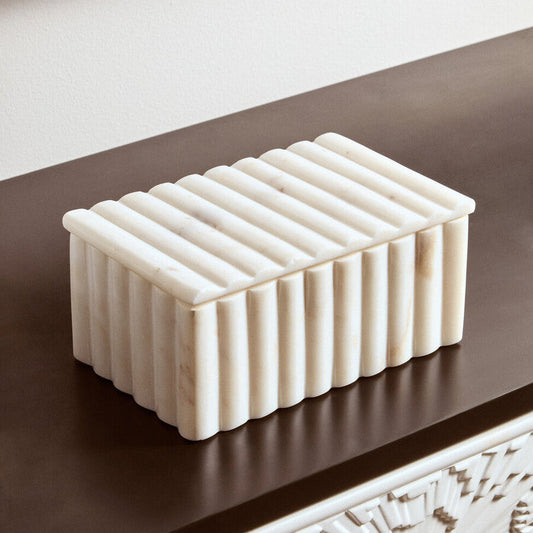 Rectangular White Fluted Marble Box | Savio