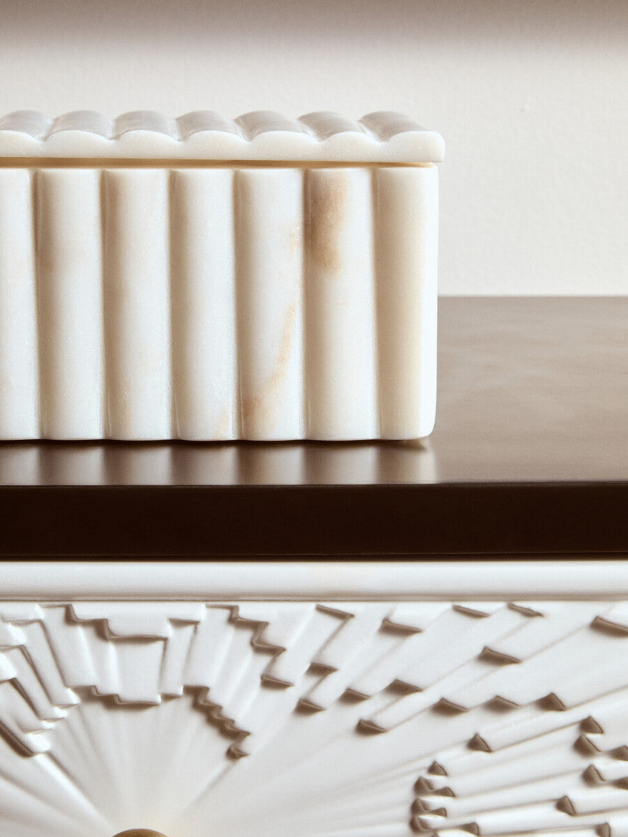 Rectangular White Fluted Marble Box | Savio