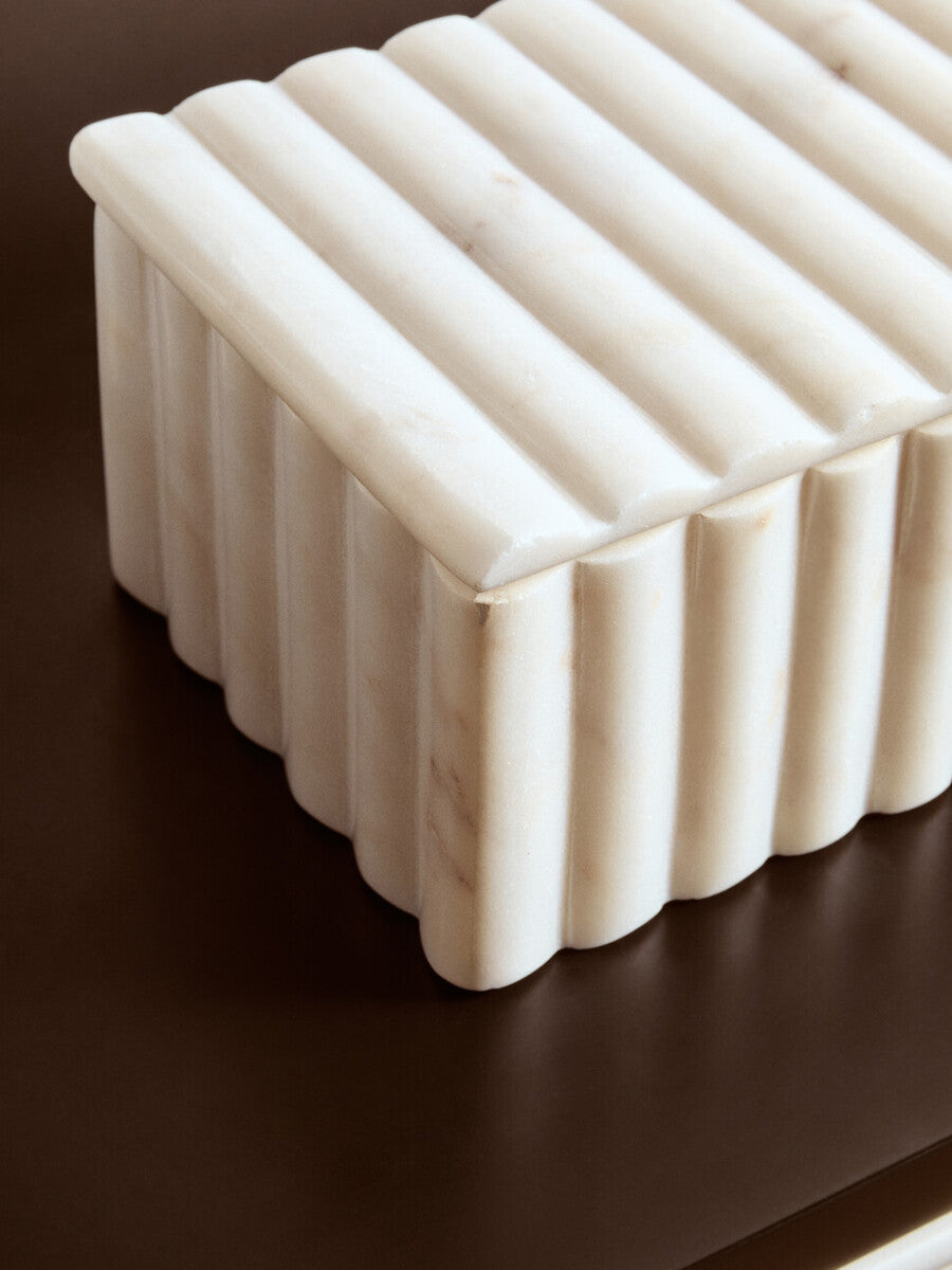 Rectangular White Fluted Marble Box | Savio