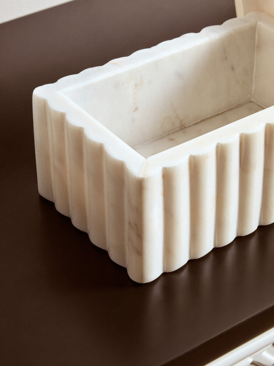 Rectangular White Fluted Marble Box | Savio