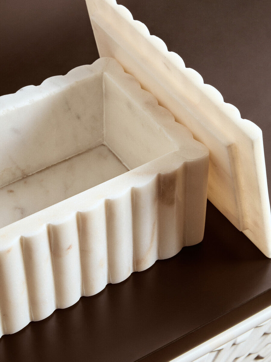 Rectangular White Fluted Marble Box | Savio