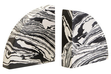 Black and White Marble Set of Two Bookends | Helsa