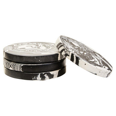 Set of Four Black and White Marble Coasters | Helsa