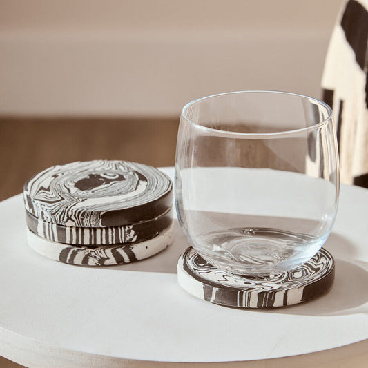Set of Four Black and White Marble Coasters | Helsa