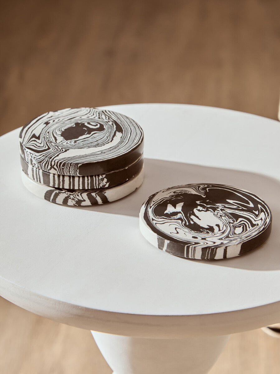 Set of Four Black and White Marble Coasters | Helsa