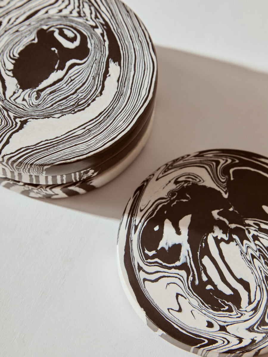 Set of Four Black and White Marble Coasters | Helsa