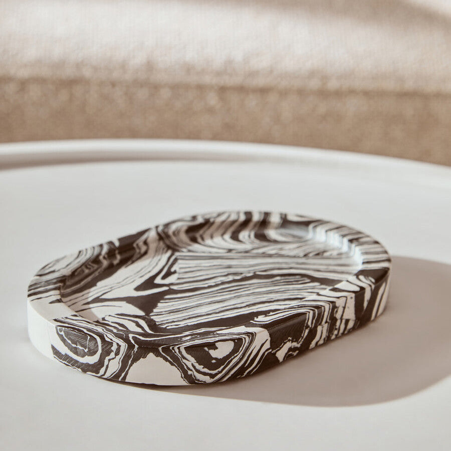 Black and White Oval Marble Tray | Helsa
