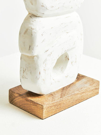 Rustic White Mango Wood Ring Sculpture | Fidel