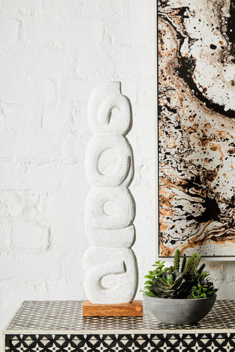 Rustic White Mango Wood Ring Sculpture | Fidel
