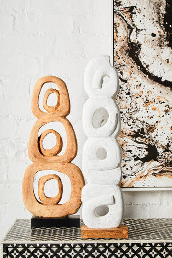 Rustic White Mango Wood Ring Sculpture | Fidel