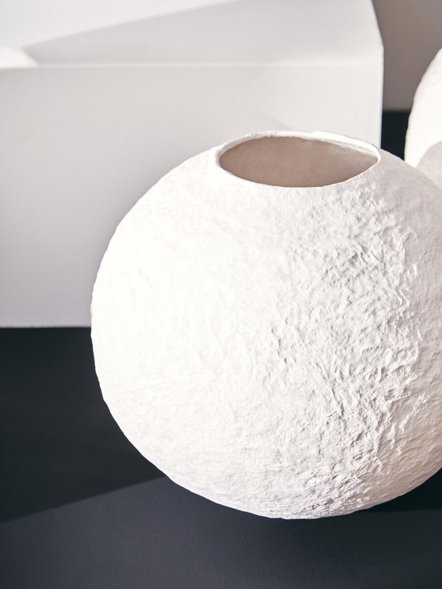 Cotton Mache Small White Round Vase | Sanai