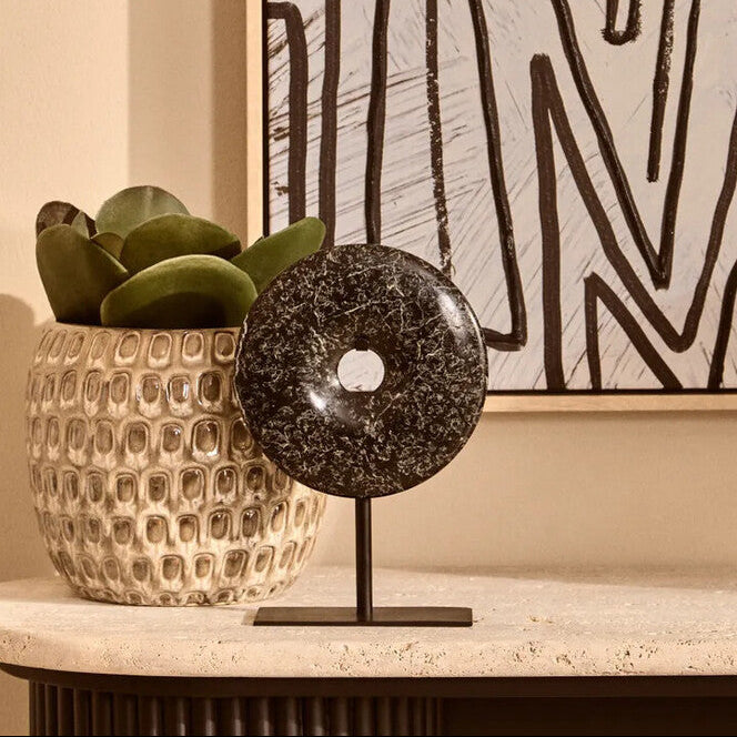 Extra Small Black Marble Round Dia 15cm Disc Sculpture | Salmo