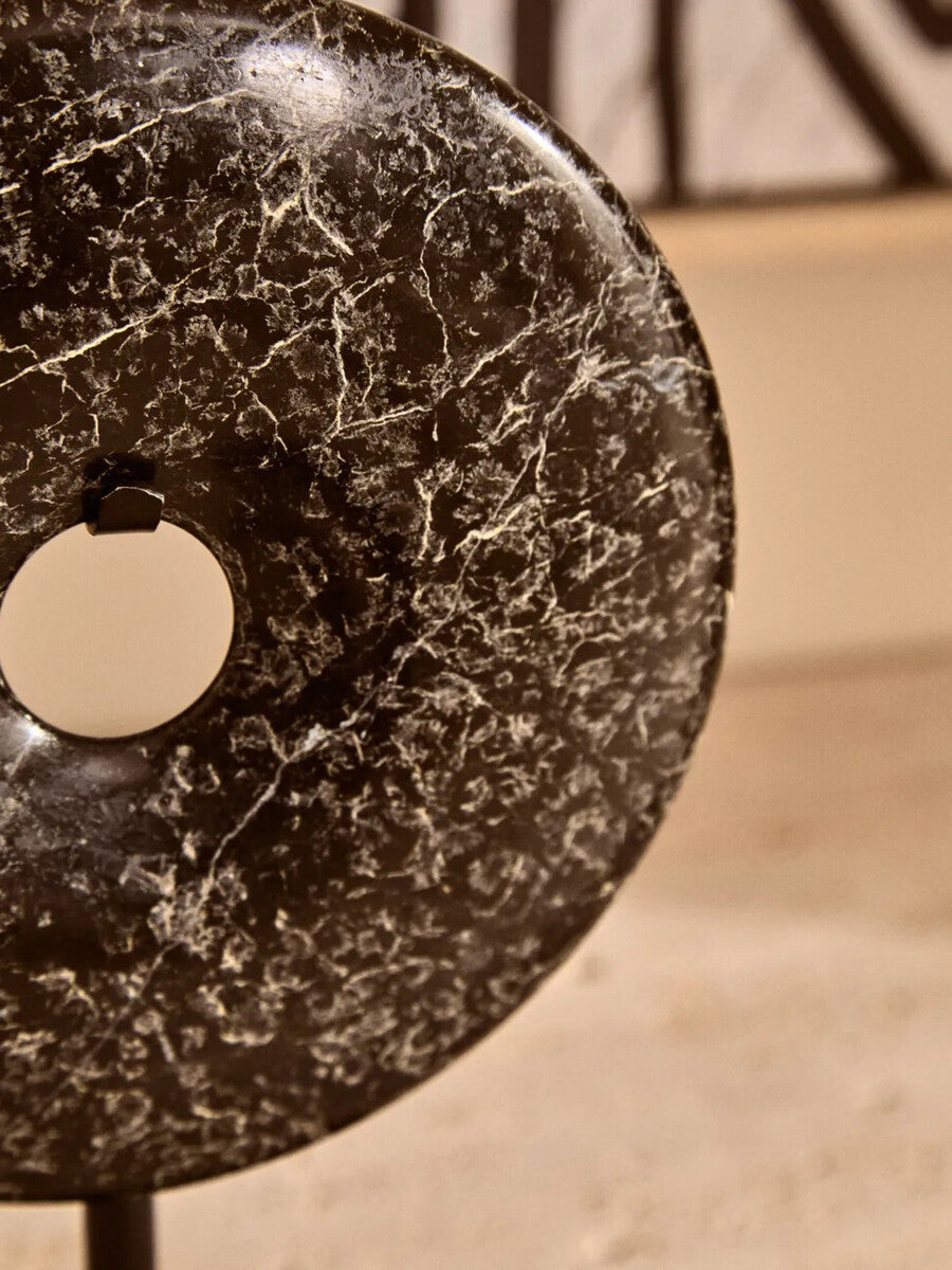 Extra Small Black Marble Round Dia 15cm Disc Sculpture | Salmo