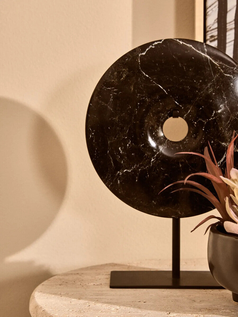 Small Black Marble Round Dia 20cm Disc Sculpture | Salmo