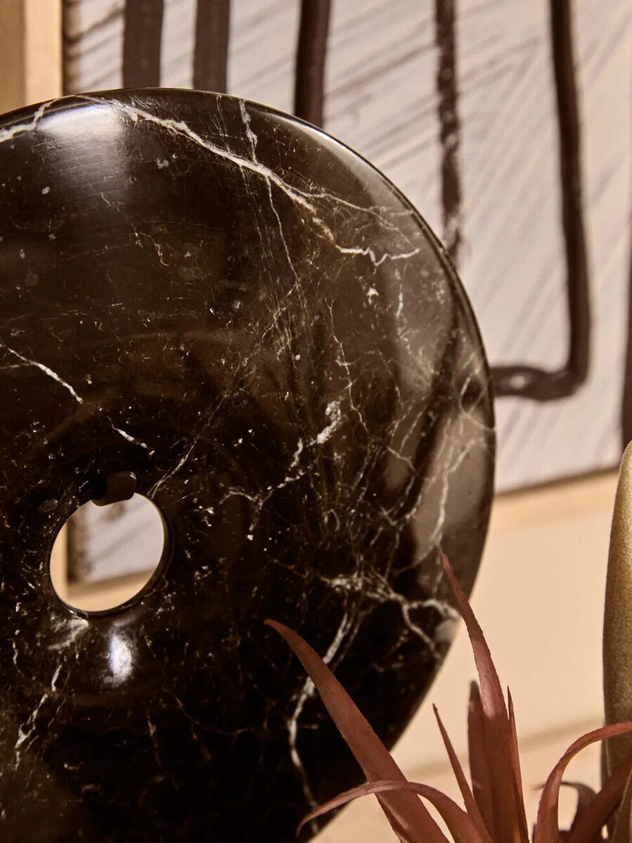 Small Black Marble Round Dia 20cm Disc Sculpture | Salmo