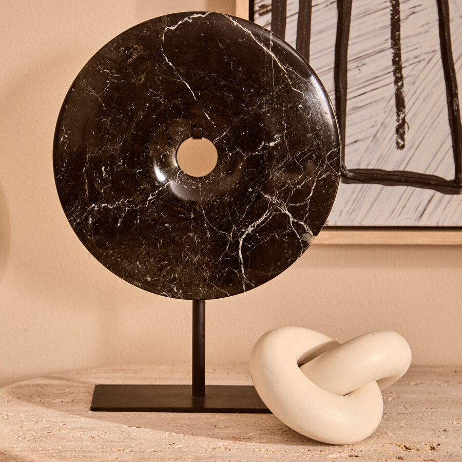 Small Black Marble Round Dia 20cm Disc Sculpture | Salmo