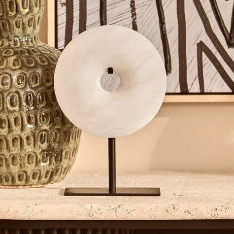 Small Round Dia 20cm Grey Marble Disc Sculpture | Zoro