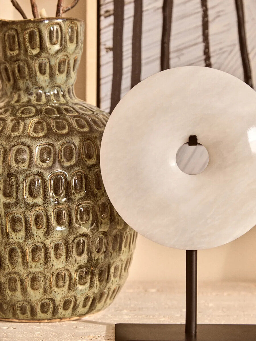 Small Round Dia 20cm Grey Marble Disc Sculpture | Zoro