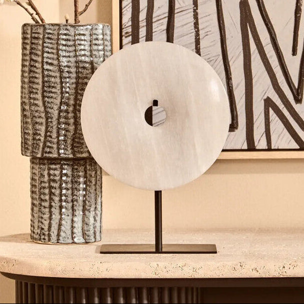 Large Round Dia 30cm Grey Marble Disc Sculpture | Zoro