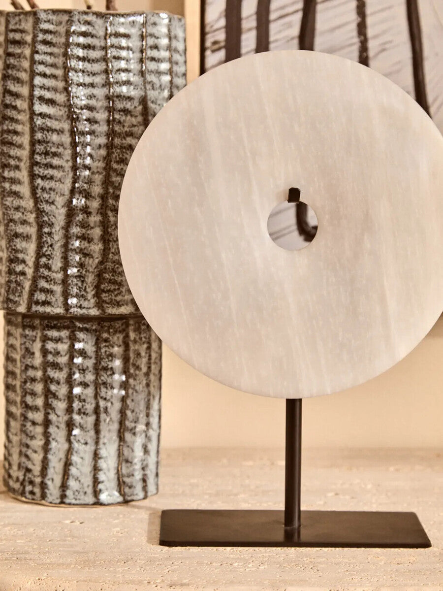 Large Round Dia 30cm Grey Marble Disc Sculpture | Zoro