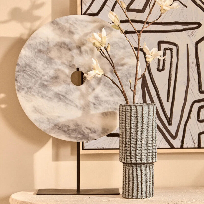 Extra Large Round Dia 35cm Grey Marble Disc Sculpture | Zoro
