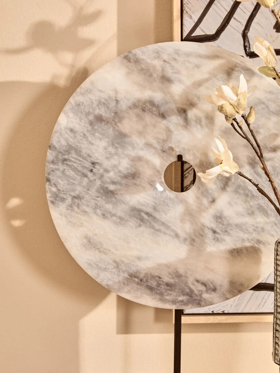 Extra Large Round Dia 35cm Grey Marble Disc Sculpture | Zoro