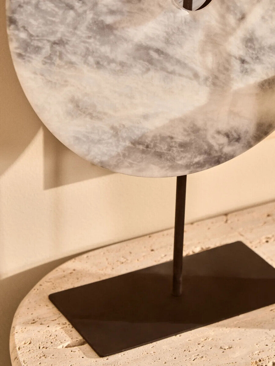 Extra Large Round Dia 35cm Grey Marble Disc Sculpture | Zoro