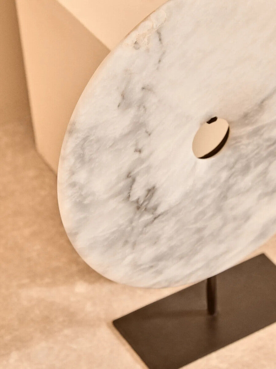 Extra Large Round Dia 35cm Grey Marble Disc Sculpture | Zoro