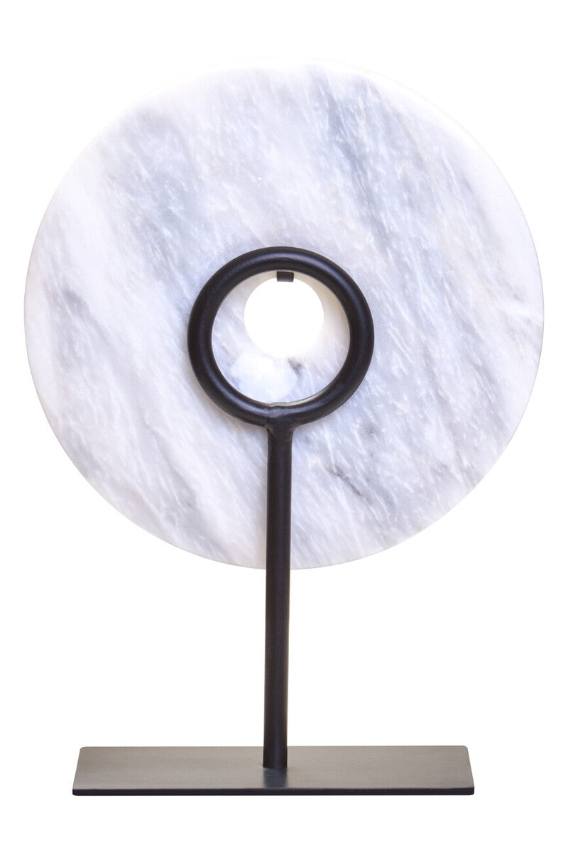 Small Round Dia 20cm White Marble Disc Sculpture | Zoro
