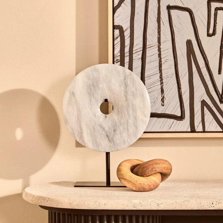 Small Round Dia 20cm White Marble Disc Sculpture | Zoro