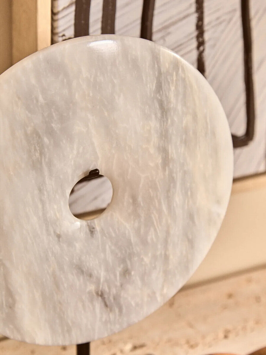 Small Round Dia 20cm White Marble Disc Sculpture | Zoro