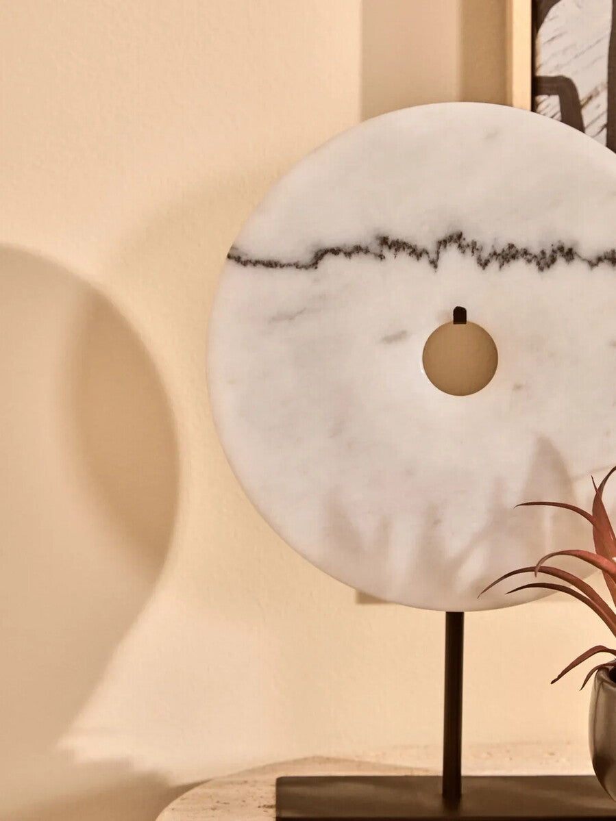 Medium Round Dia 25cm White Marble Disc Sculpture | Zoro