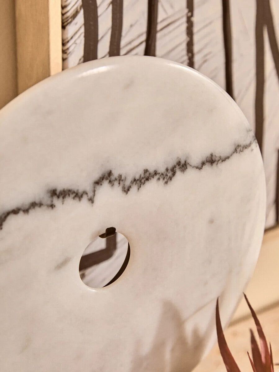 Medium Round Dia 25cm White Marble Disc Sculpture | Zoro