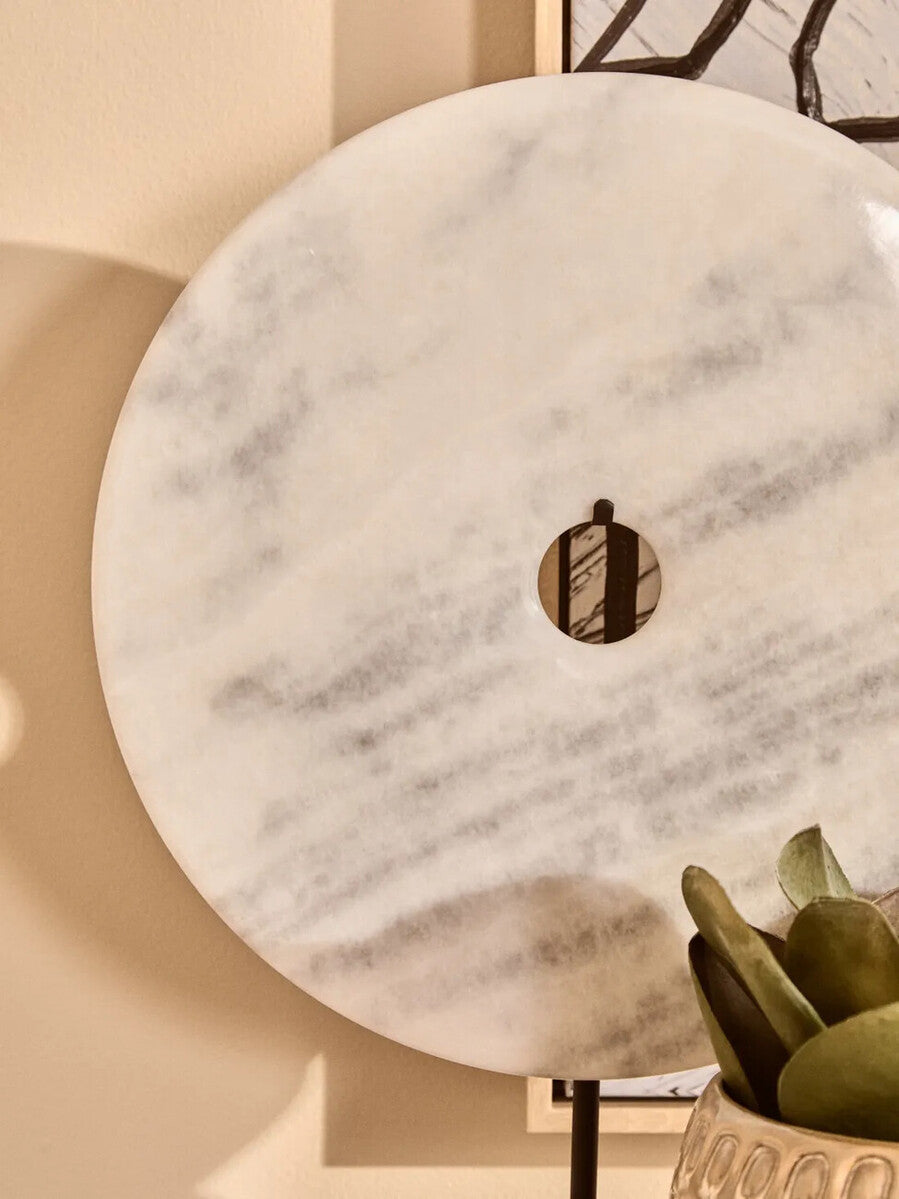 Extra Large Round Dia 35cm White Marble Disc Sculpture | Zoro