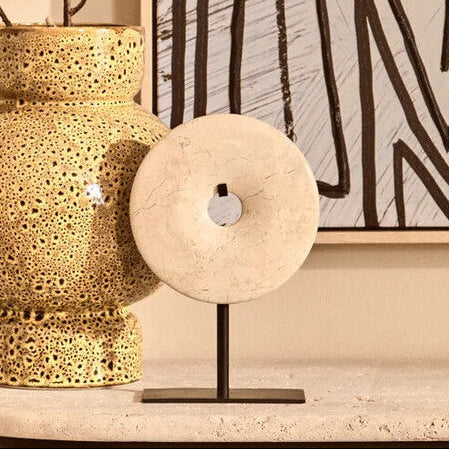 Extra Small Cream Marble Round Dia 15cm Disc Sculpture | Zoro