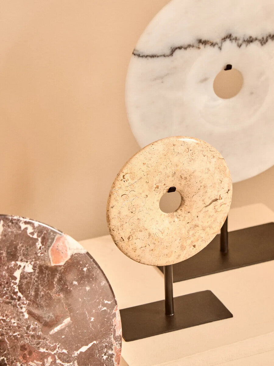 Extra Small Cream Marble Round Dia 15cm Disc Sculpture | Zoro