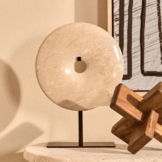 Small Cream Marble Round Dia 20cm Disc Sculpture | Zoro