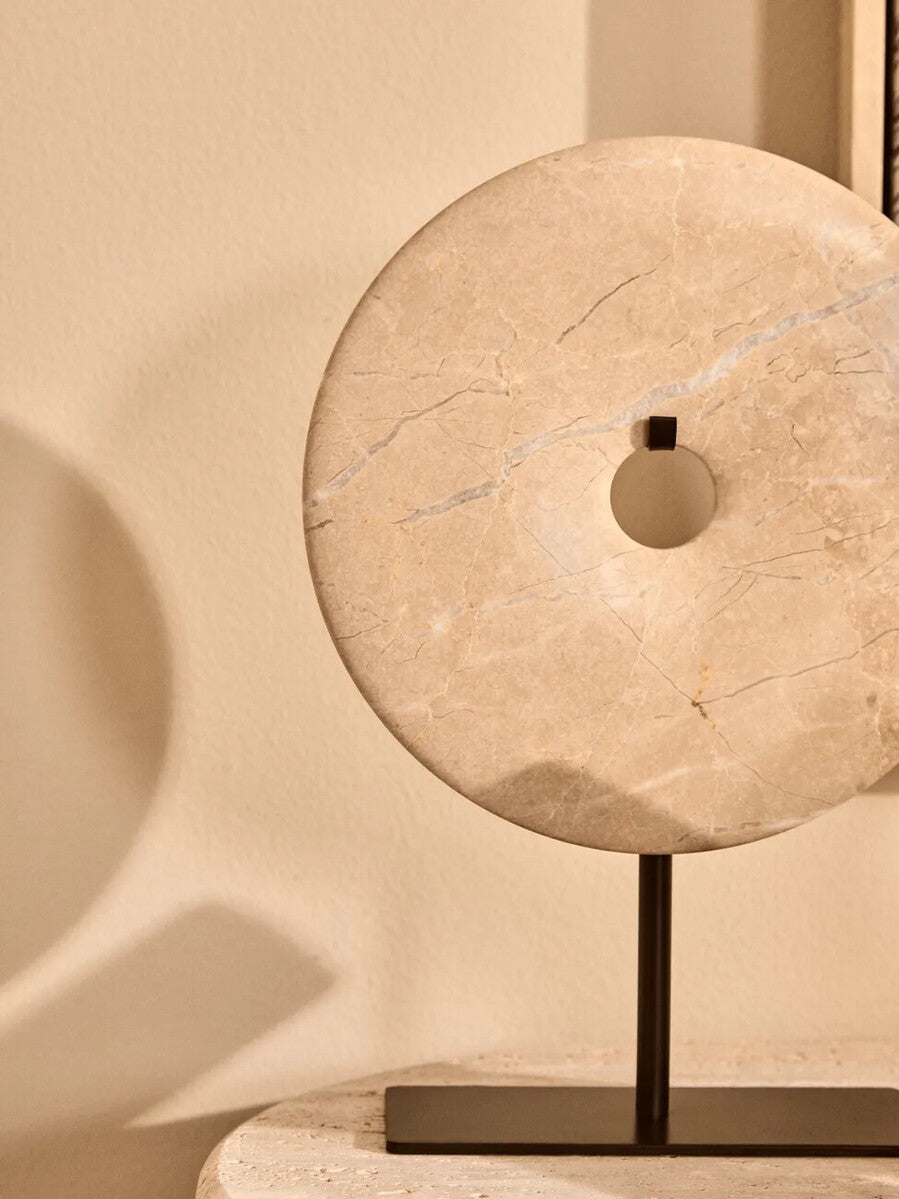 Small Cream Marble Round Dia 20cm Disc Sculpture | Zoro